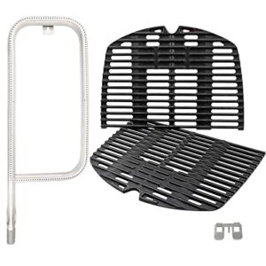 uniflasy 7645 cast iron cooking grates and 41862 grill burner for weber q200, q220, q2000, 53060001 series gas grills, for weber 7645/65811 cast iron grates grates and 69956/60041 burner pipe