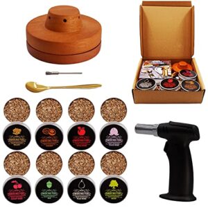 cocktail smoker kit with torch, old fashioned drink smoker infuser kit with 8 kinds of wood chips for cocktails, whiskey, meat, salad, cheese, etc. gift for father, husband and whiskey smoker lover.