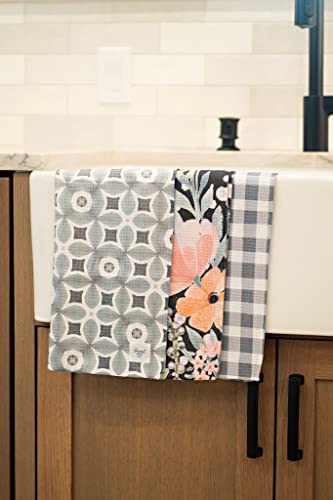 Desert Aqua || 3 Pack|| Not Your Ordinary Kitchen Towels || Dish Towels || Waffle Weave Microfiber || Tea Towels || Highly Absorbent || Hanging Loop || Dish Cloths || Modern || Designer Prints (Gray)