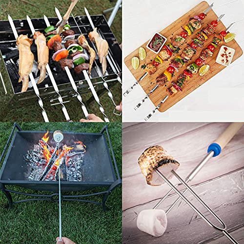 Marshmallow Roasting Sticks 8Pcs Extendable 32inch Long Metal Barbecue Skewers For Grilling Set,Telescoping Smores BBQ Forks, Fire Pit Sticks for Hot Dogs,Camping,Bonfire