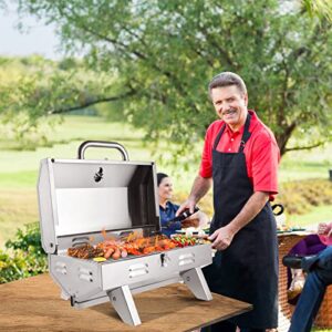 ROVSUN Portable Propane Gas Grill 12,000BTU, Tabletop Outdoor Cooking Grill for Picnic Camping RV Tailgating Patio Garden BBQ, Stainless Steel