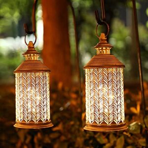 jhy design set of 2 metal table lamp battery powered 10.5″ tall cordless lamp light with edison style bulb battery operated great for living room bedroom parties indoors outdoors (bamboo leaves)