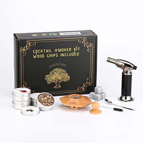 Cocktail Smoker Kit | With Torch and 4 Wood Chips (Apple, Oak, Cheery, Beech)-Old Fashioned Smoker Kit and All in One Whiskey Smoker Kit for Your Home Bar. Bourbon Smoker Kit Gift for Loved Ones