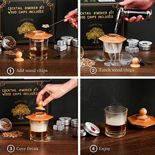 Cocktail Smoker Kit | With Torch and 4 Wood Chips (Apple, Oak, Cheery, Beech)-Old Fashioned Smoker Kit and All in One Whiskey Smoker Kit for Your Home Bar. Bourbon Smoker Kit Gift for Loved Ones