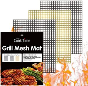 bbq grill mesh mat set of 3 – non stick barbecue grill sheet liners teflon grilling mats nonstick fish vegetable smoking accessories – works on smoker,pellet,gas,charcoal grill,15.75x13inches