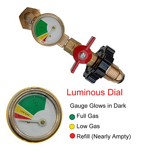 HHXS POL Propane Refill Elbow Adapter with Propane Tank Gauge, 90 Degrees Refill Pressure Fitting Adapter with ON-Off Control Valve for Camping Grill 1LB Bottle Tank 5-40LBS Cylinder