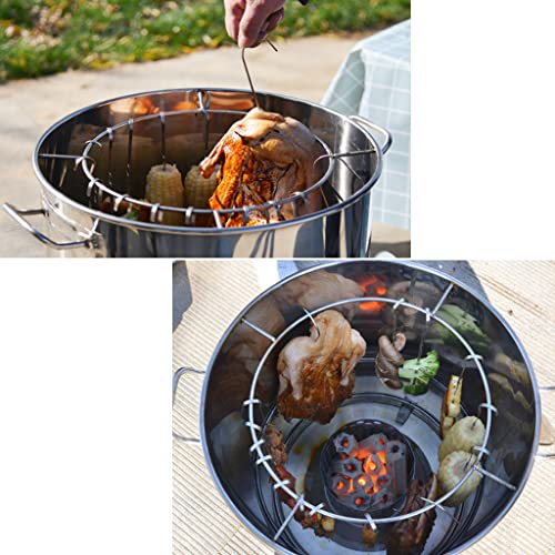 WANGF Charcoal BBQ Hanging Stove Charcoal Braised Grill Barrel Large Capacity Barbecue 201 Stainless Steel Split Oven 360° All Round Roasting Oil Charcoal Separation 60 * 53 * 40cm