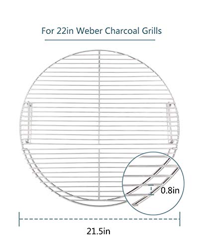 KAMaster Stainless Steel Cooking Grate for 22 in Weber Charcoal Grills 21.5 in Round Hinged Cooking Grid Grill Accessory Replaces for Weber Original Kettle Series