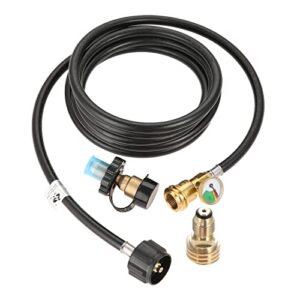 etermeta 12 feet propane extension hose, universal extension include pol gauge, pol lp tank to male qcc1 / type1 adapter, leak detector for gas grill, heater and all other propane appliances