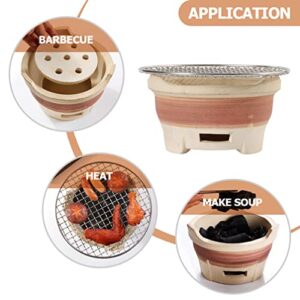 HANABASS Japanese Style Grill 1set Charcoal Burner Charcoal Grill Pottery Clay Charcoal Stove Portable Barbecue Stove Hibachi Grill