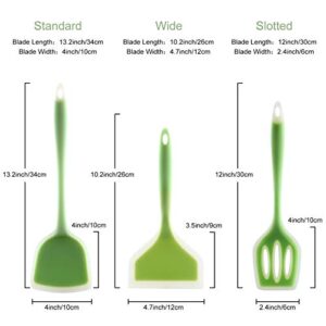 3 Pieces Silicone Spatula Turner Set - Nonstick Pancake Egg Flipper Heat Resistant 480℉- Kitchen Wok Turner, Large Wide Fish Spatula & Slotted Spatula, Cooking Utensils for Burger Omelets, Green