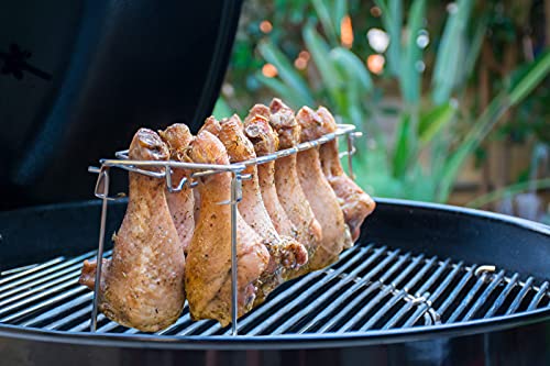 Chicken Leg And Wing Rack For Grill Smoker Oven - Easy To Use 14 Slots Chicken Leg Rack - High Grade Stainless Steel Chicken Wing Rack Chicken Drumstick Holder For Perfect Cook