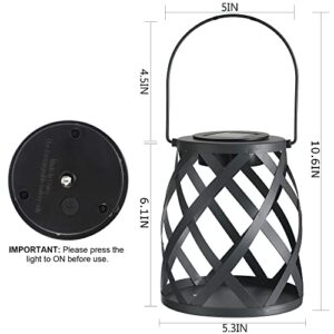 Glintoper 2 Pack Solar Lantern, Outdoor Hanging Solar Powered Lights, Warm White LED Decorative Tabletop Metal Lanterns, Hollowed-Out Design with Handle, Waterproof for Yard Lawn Patio