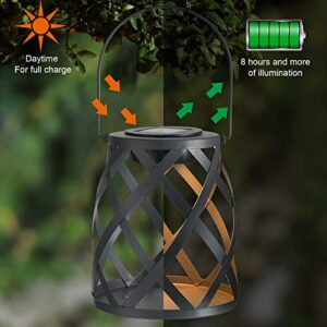 Glintoper 2 Pack Solar Lantern, Outdoor Hanging Solar Powered Lights, Warm White LED Decorative Tabletop Metal Lanterns, Hollowed-Out Design with Handle, Waterproof for Yard Lawn Patio