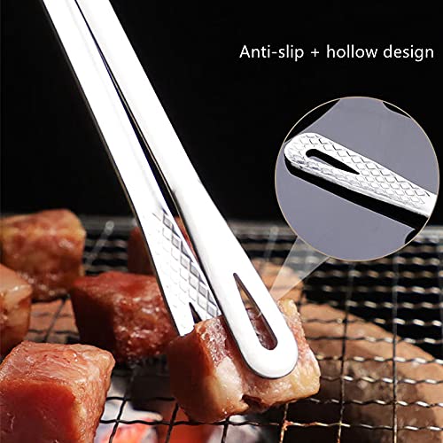 Korean Bbq Tongs Set, Korean Barbecue Tongs,Grill Tongs,Kitchen Tongs For Cooking,Stainless Steel Meat Tongs, Food Tongs, Bread Clip,Ice Tongs, Clip Head Hollow Design, (One Long And One Short)