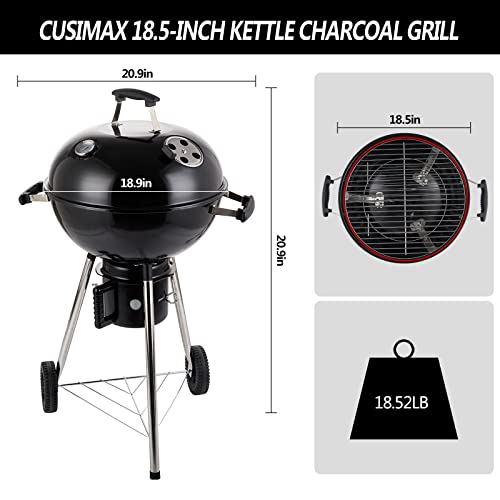 CUSIMAX Charcoal Grill BBQ Kettle Portable Grill Barbecue Grill Outdoor Cooking Grills & Smokers for Camping Patio Picnic Backyard, 18.5 Inch, Black