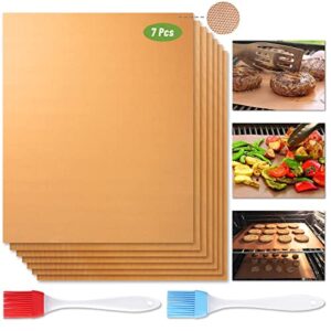 BEGIALO Copper Grill Mats Set of 7 for Outdoor Grill, Non-Stick Copper BBQ Grilling Mats PFOA Free Heavy Duty Reusable Easy to Clean Works on Gas Charcoal Electric BBQ Grill Accessories