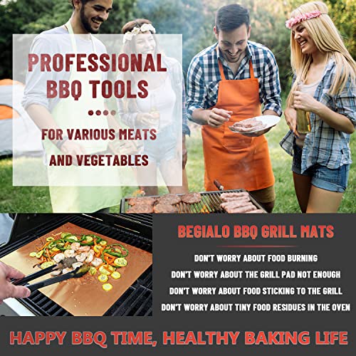 BEGIALO Copper Grill Mats Set of 7 for Outdoor Grill, Non-Stick Copper BBQ Grilling Mats PFOA Free Heavy Duty Reusable Easy to Clean Works on Gas Charcoal Electric BBQ Grill Accessories