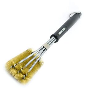 bbq butler brass grill brush – large triple-headed grill brush – cleaning brush – barbecue wire brush – bbq tools – bbq accessories – porcelain grill brush – great for all smoker/grill grates