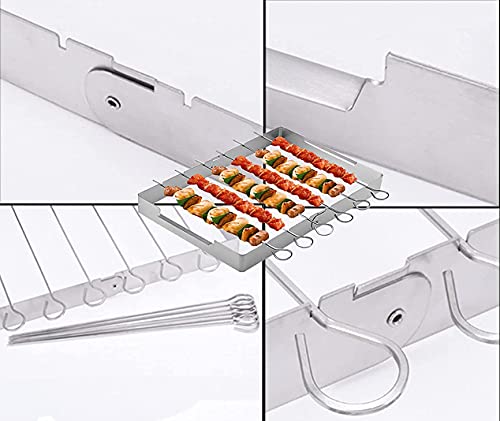 Skewer Rack Set for Grill,12pcs 12inch Stainless Steel Square Barbecue Skewers Shish Kabob and Foldable Grill BBQ Racks Set,Durable and Reusable for Party and Cookout (Barbecue Skewers Rack Set 12p+1)