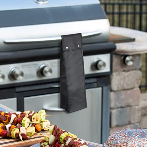 Grill Utensil Storage Bag BBQ Tool Storage Bags Barbecue Hardware Tool Grill Utensil Holder Pouch Oxford Cloth Grill Accessory Storage Bag Foldable Grill Bags for Camping Hiking (Black, 2 Pcs)