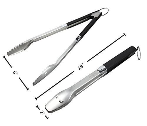 BBQ Mate Gator Grip Snake Eye Tongs - extra long 18" inch heavy duty stainless steel tongs for grilling, cooking, and barbecue