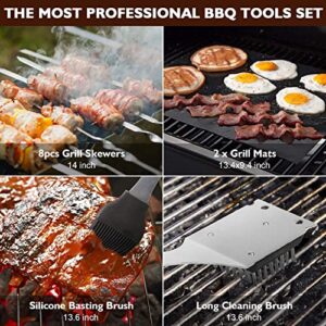 Birald Grill Set, Grill Tools, Grill BBQ Accessories, Grilling Gifts for Men, 34PCS BBQ Tools for Outdoor Grill with Aluminum Case, Spatula,Tongs &Skewers,Smoker Accessories for Birthday, Dad, Wedding