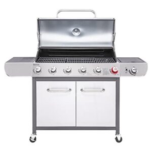 Royal Gourmet US-SG6002R 6 BBQ Liquid Propane Grill with Sear and Side Burners, 71,000 BTU Cabinet Style Stainless Steel Gas Griller, Silver