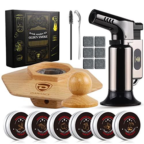 Dianance Cocktail Smoker Kit With Torch, Whiskey, Bourbon Smoker, Drink Smoker Infuser Kit, Smoker for Old Fashioned Cocktails, Smoked Cocktail Kit, 6 Flavored Wood Chips, Beechwood Smoker, Stone Ice Cubes, Butane Torch (Fuel Not Included)