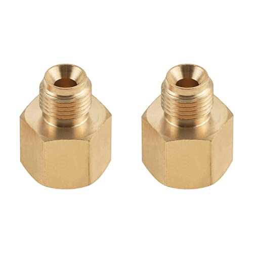 SURIEEN RV Propane Hose Adapter 1/4" Female Pipe NPT x 1/4" Inverted Male Flare（7/16-24UNF）, Brass Convert Adapter Fittings for Propane Lines (Pack of 2)