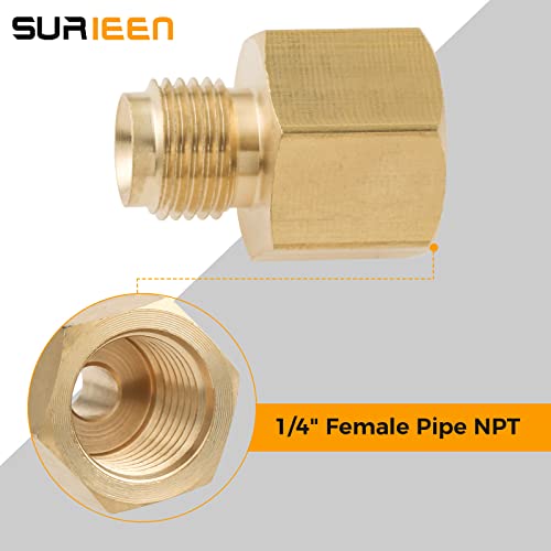 SURIEEN RV Propane Hose Adapter 1/4" Female Pipe NPT x 1/4" Inverted Male Flare（7/16-24UNF）, Brass Convert Adapter Fittings for Propane Lines (Pack of 2)