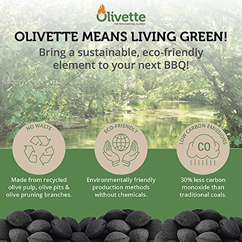 Olivette Organic Charcoal Briquettes for Grilling BBQ, USDA Organic Certified | 100% Recycled Olive Tree Byproducts