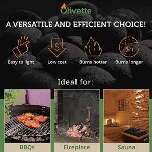 Olivette Organic Charcoal Briquettes for Grilling BBQ, USDA Organic Certified | 100% Recycled Olive Tree Byproducts