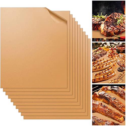 Grill Mat Set of 18 Non Stick BBQ Copper Grill Mats, Heavy Duty, Reusable, and Easy to Clean Works on Electric Grill Gas Charcoal BBQ 15.75 x 13 Inch