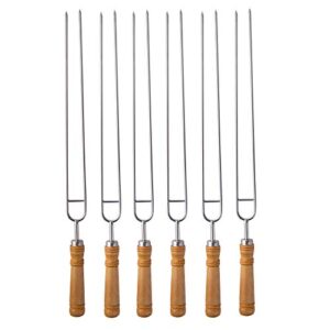 imeea double skewers for grilling thickened barbeque skewers stainless steel skewers for kabobs bbq stick with wood handle, 16.5-inch