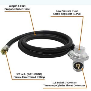 MCAMPAS 1LB Propane Regulator with 5FT Extension Hose X 3/8" Female Flare NUT for Outdoor Camper Grill Stove