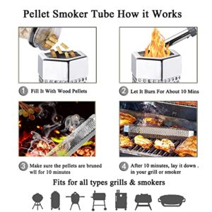 Loveerct Pellet Smoker Tube 12in Stainless Steel BBQ Smoke Tube for Hot or Cold Smoking 5 Hours of Billowing smoke,Stainless Steel Pellet Smoker Tube for All Grill or Smoker