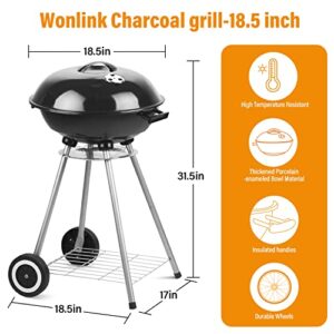 Wonlink Charcoal Grill, 18.5 Inch Portable Camping BBQ Grill with Wheels for Outdoor Cooking Picnic Barbecue