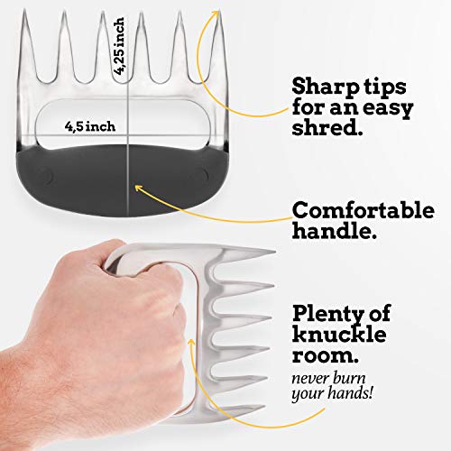 Mountain Grillers Meat Claws Meat Shredder for BBQ - Perfectly Shredded Meat, These Are The Meat Claws You Need - Best Pulled Pork Shredder Claw x 2 For Barbecue, Smoker, Grill (Stainless Steel)