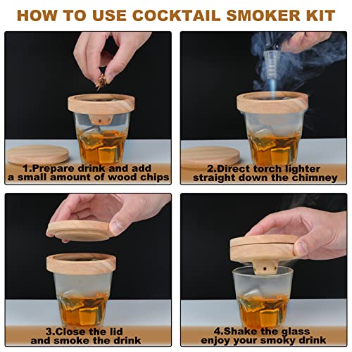 Cocktail Smoker Kit with Torch and Wood Chips-Old Fashioned Chimney Drink Smoker for Cocktails,Whiskey & Bourbon,Ideal Gifts for Men,Boyfriend,Husband,Dad (No Butane) (smoker kit with torch)
