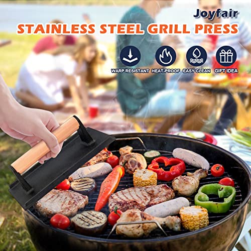 Joyfair Basting Cover with Grill Press, 13 Inch Rectangular Cheese Melting Dome and Cast Iron Burger Press for Outdoor & Indoor, Griddle Accessories for Flat Top/Teppanyaki, Dishwasher Safe