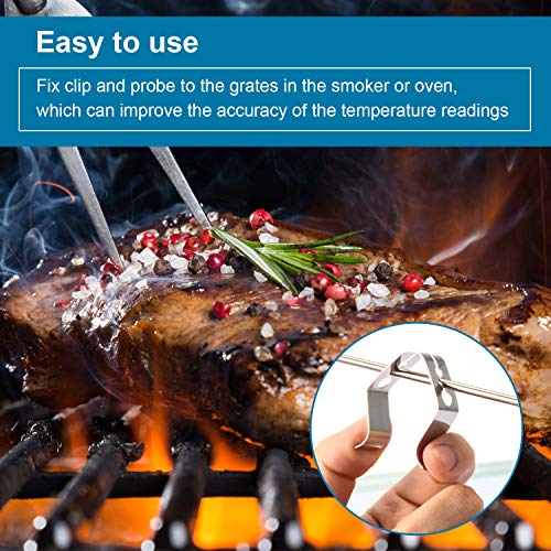 6 Pieces Universal A Style Meat Thermometer Probe Clip Holder Grill Thermometer Clip Holders for BBQ Oven Grill Ambient Thermometer Temperature Reading