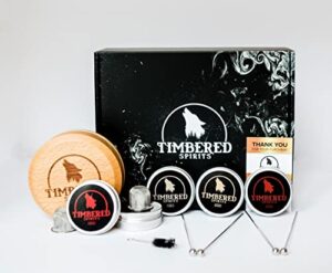 timbered spirits cocktail smoker kit – 5 wood chip types for old fashioned, whiskey, wine, bourbon – giftable box – perfect for cocktail lovers – fun and unique set for him or her – ebook included