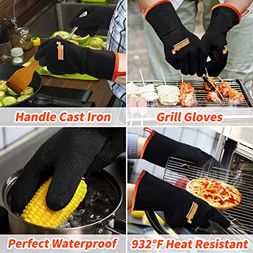 Schwer Odorless BBQ Grill Gloves Waterproof&Oilproof 932°F Heat Resistant Gloves Barbecue Grilling Gloves for Turkey Fryer, Smoker, Baking, Boiling, Heat Cooking （L）