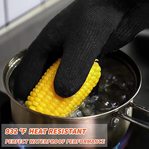 Schwer Odorless BBQ Grill Gloves Waterproof&Oilproof 932°F Heat Resistant Gloves Barbecue Grilling Gloves for Turkey Fryer, Smoker, Baking, Boiling, Heat Cooking （L）