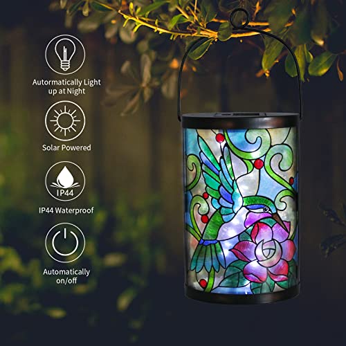 Afirst Hanging Solar Lantern - Decorative Outdoor Glass Solar Hummingbird Lights Waterproof LED Tabletop Lamp for Garden Yard Patio Decor