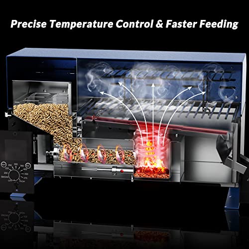 Onlyfire Portable Wood Pellet Grill and Smoker, 8 in 1 Tabletop Outdoor BBQ Grilling Stove for RV Camping Tailgating Cooking with Auto Temperature Control, LED Screen, Meat Probe & 2 Tiers Cooking Area, Blue