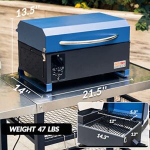 Onlyfire Portable Wood Pellet Grill and Smoker, 8 in 1 Tabletop Outdoor BBQ Grilling Stove for RV Camping Tailgating Cooking with Auto Temperature Control, LED Screen, Meat Probe & 2 Tiers Cooking Area, Blue