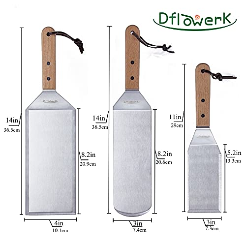 DflowerK Professional Metal Spatula Set Stainless Steel Griddle Scraper Oversized Hamburger Turner Flat Spatula Great for BBQ Cast Iron Griddle Grill