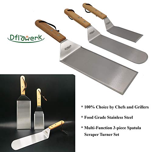 DflowerK Professional Metal Spatula Set Stainless Steel Griddle Scraper Oversized Hamburger Turner Flat Spatula Great for BBQ Cast Iron Griddle Grill